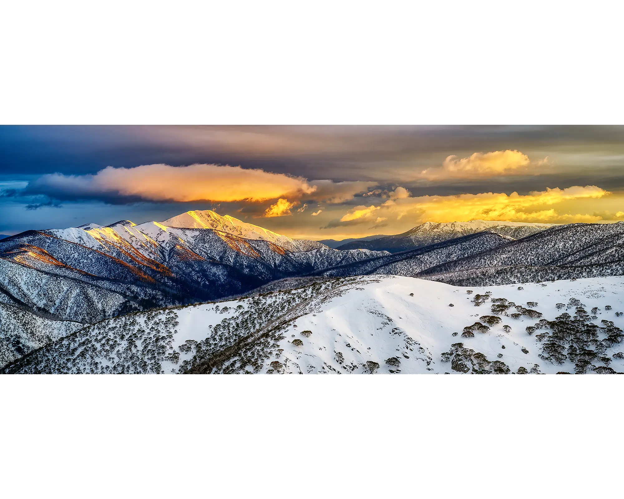 Alpine Magic - Acrylic Block - Sunrise over Mount Feathertop in winter.