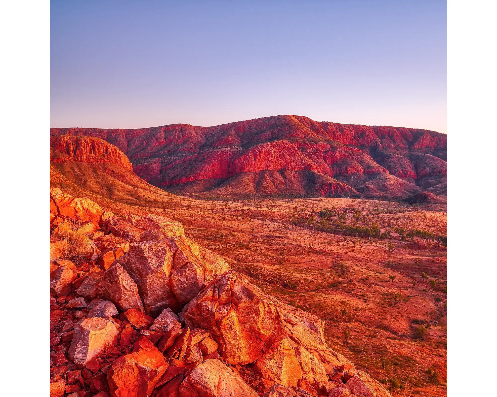 Ancient Dawn - Acrylic block artwork showing Ormiston Pound, West Macdonnel Ranges, Northern Territory.