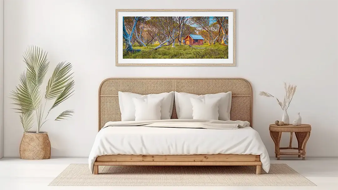 Award Winning wall art in wood frame on bedroom wall.