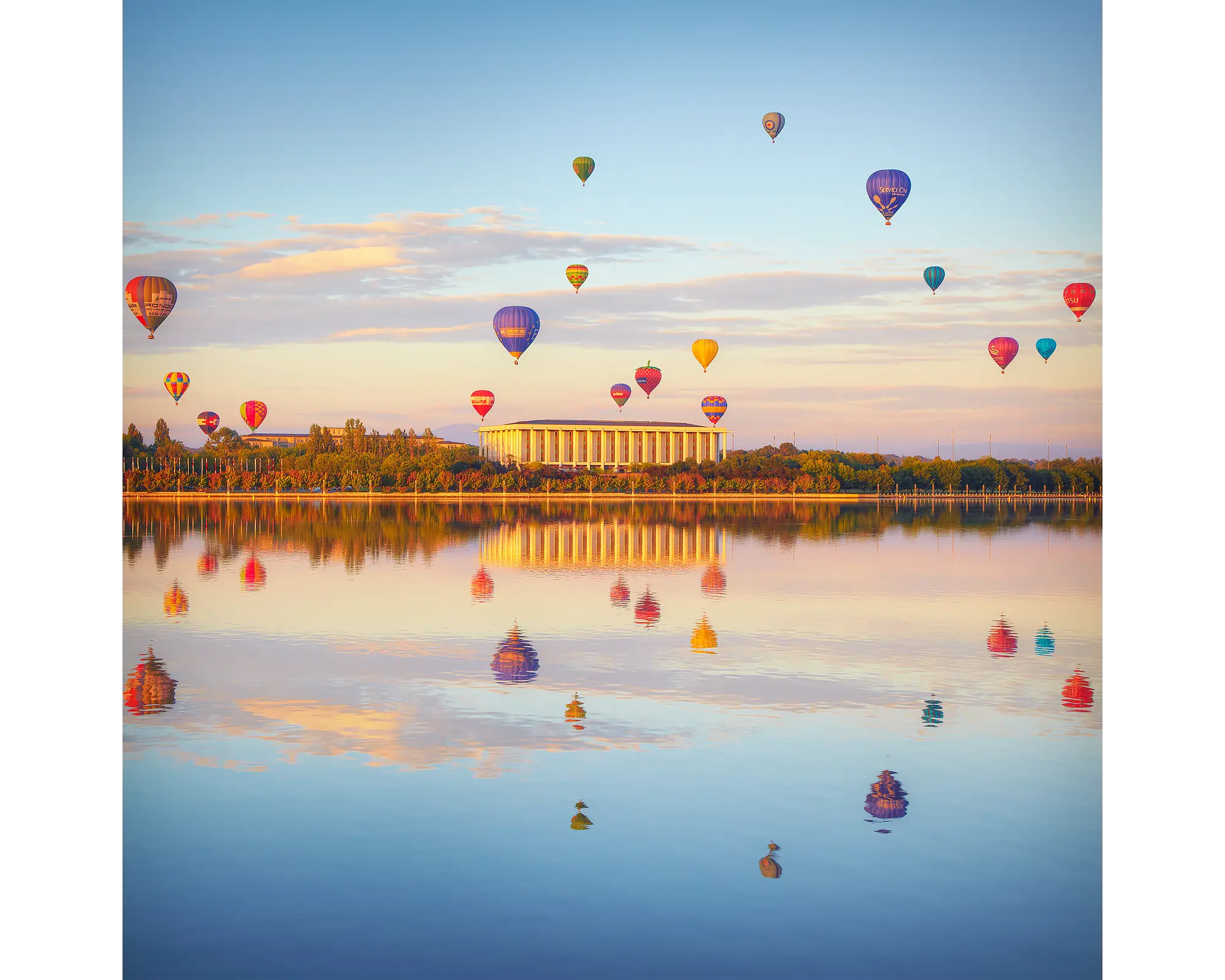 Balloon Spectacular - Balloon sunrise over Canberra - Acrylic block sitting on desk.