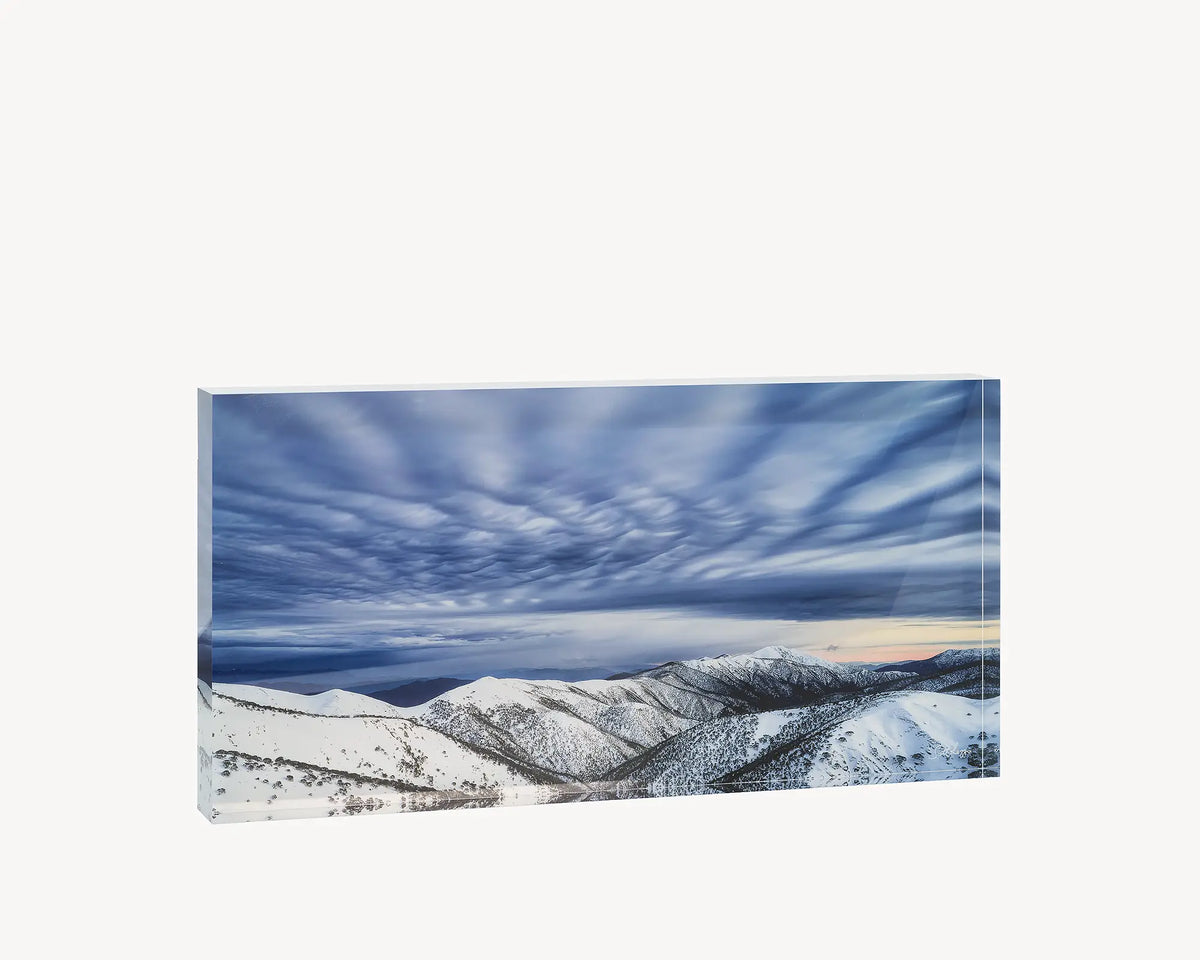 Before the Storm. Acrylic block of clouds over the Razorback and Mount Feathertop summit. Australian artwork.