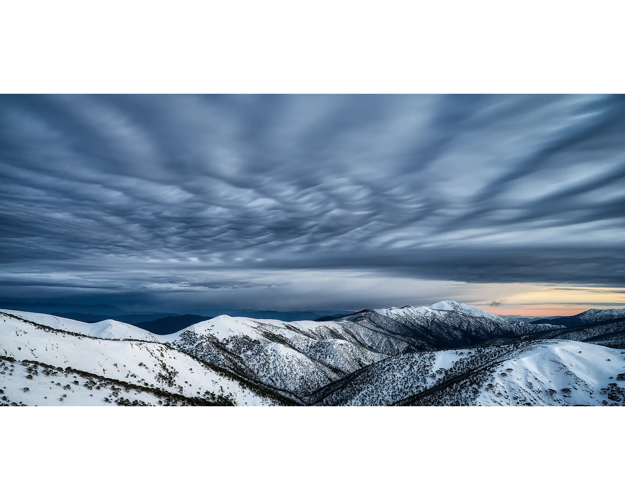 Before the Storm. Acrylic block of clouds over the Razorback and Mount Feathertop summit. Australian artwork.