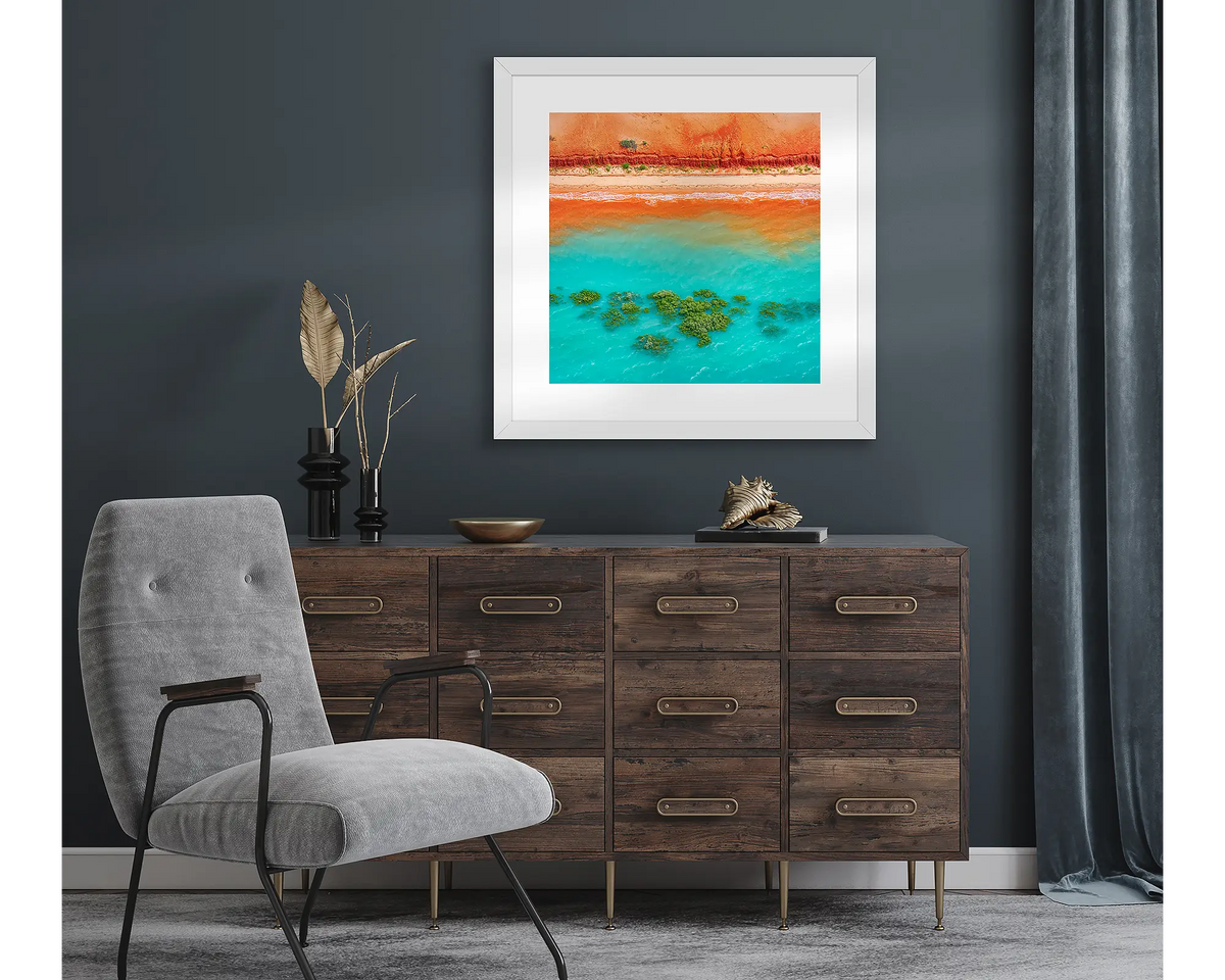 Blend. Kimberley wall art print hanging on a dark study wall.