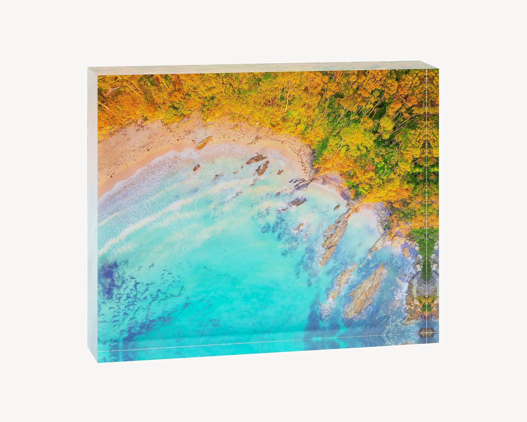 Coastal Bliss. Acrylic block of a sunrise at Lilli Pilli beach. Australian Artwork.