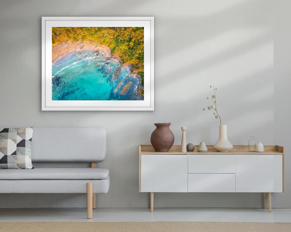 Coastal Bliss. South coast wall art in an entry hallway. 