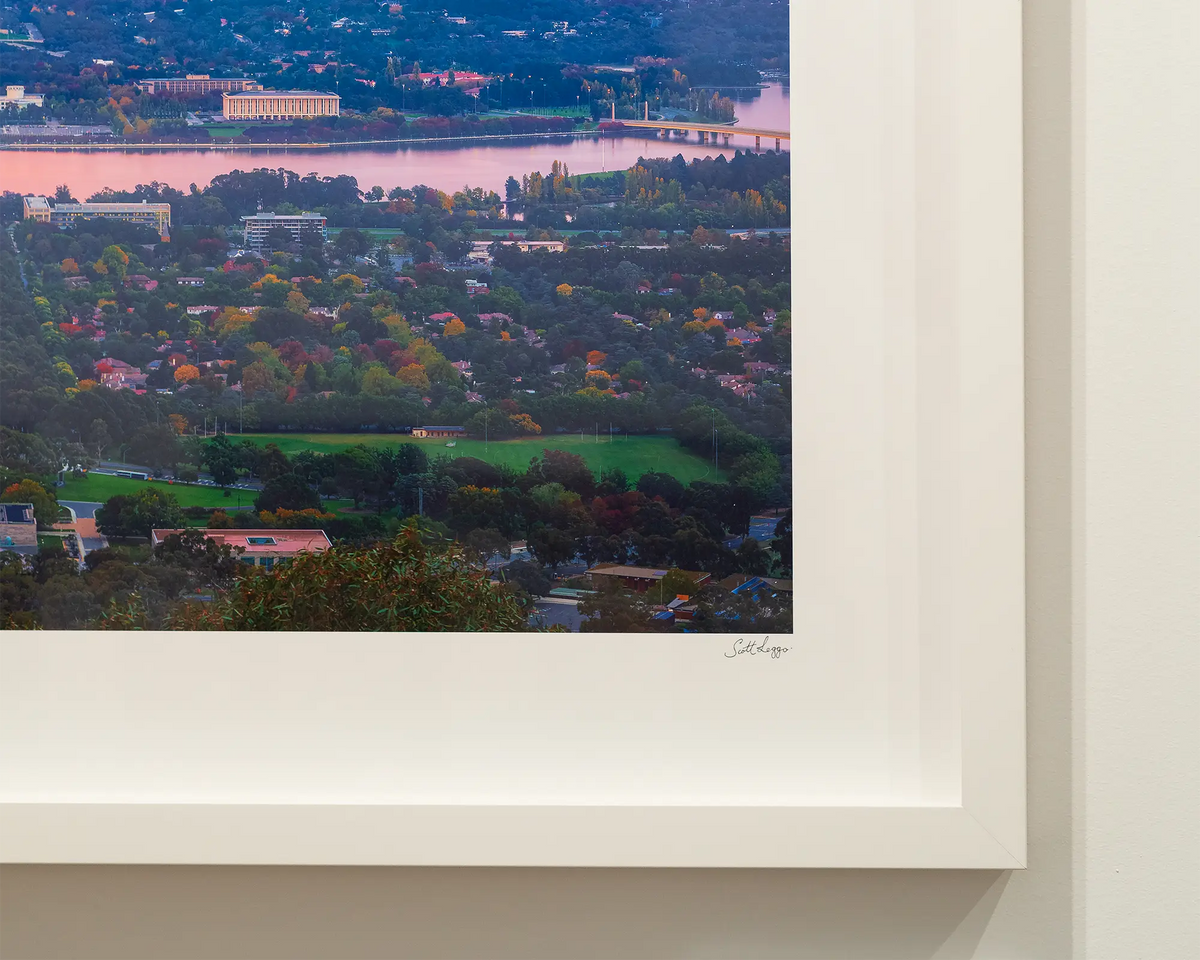 Colours of Canberra. Anzac Parade at sunrise. Canberra wall art in gallery up close.