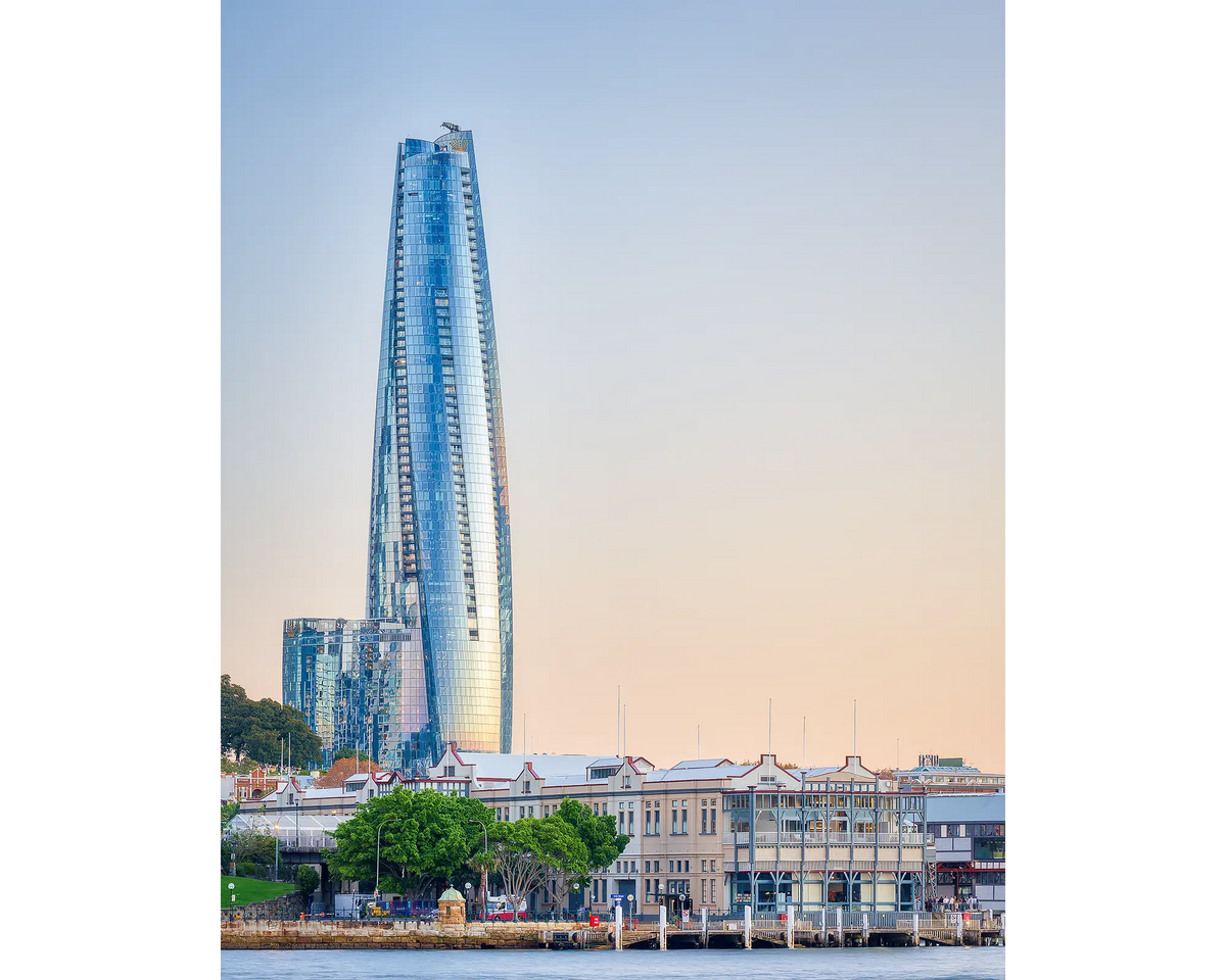 Crown Towers at Barangaroo, Sydney, at sunset.