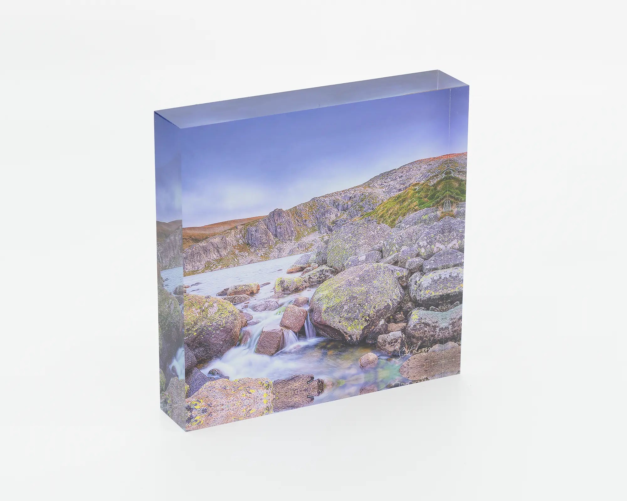 Deep Blue. Acrylic block of Blue Lake in Kosciuszko National Park. New South Wales artwork on table.