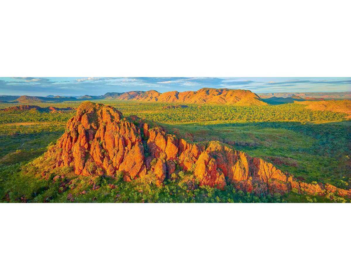 Sunset over rock formations in the east Kimberley, Western Australia. 