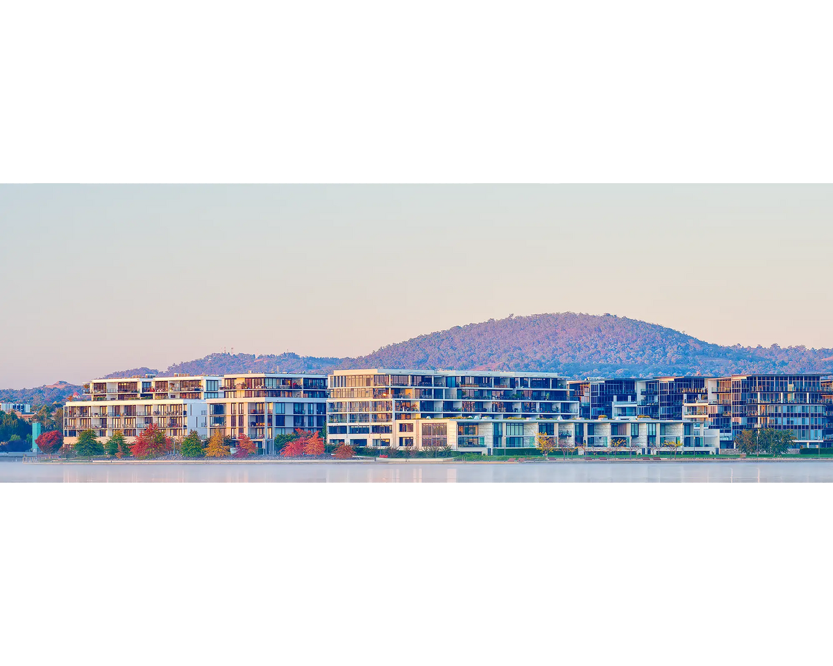 Foreshore Views - autumn sunrise over Kingston Foreshore apartments, Canberra