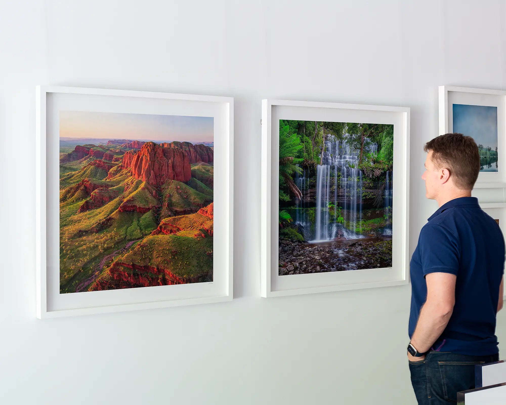 Kimberley Spirit. Outback artwork, white framed print, hanging on the Scott Leggo Gallery wall.