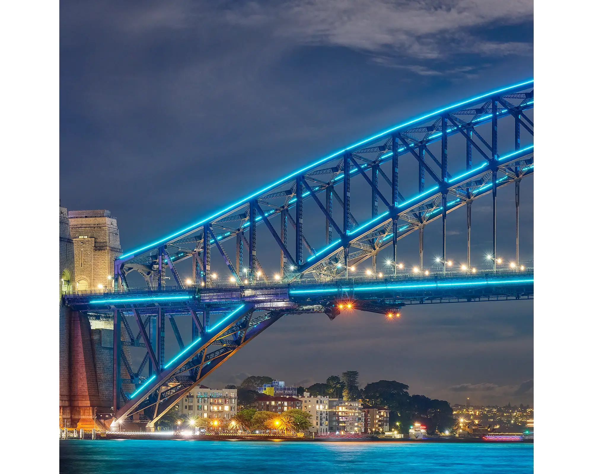 Sydney Harbour Bridge lit up during of Sydney Vivid festival.