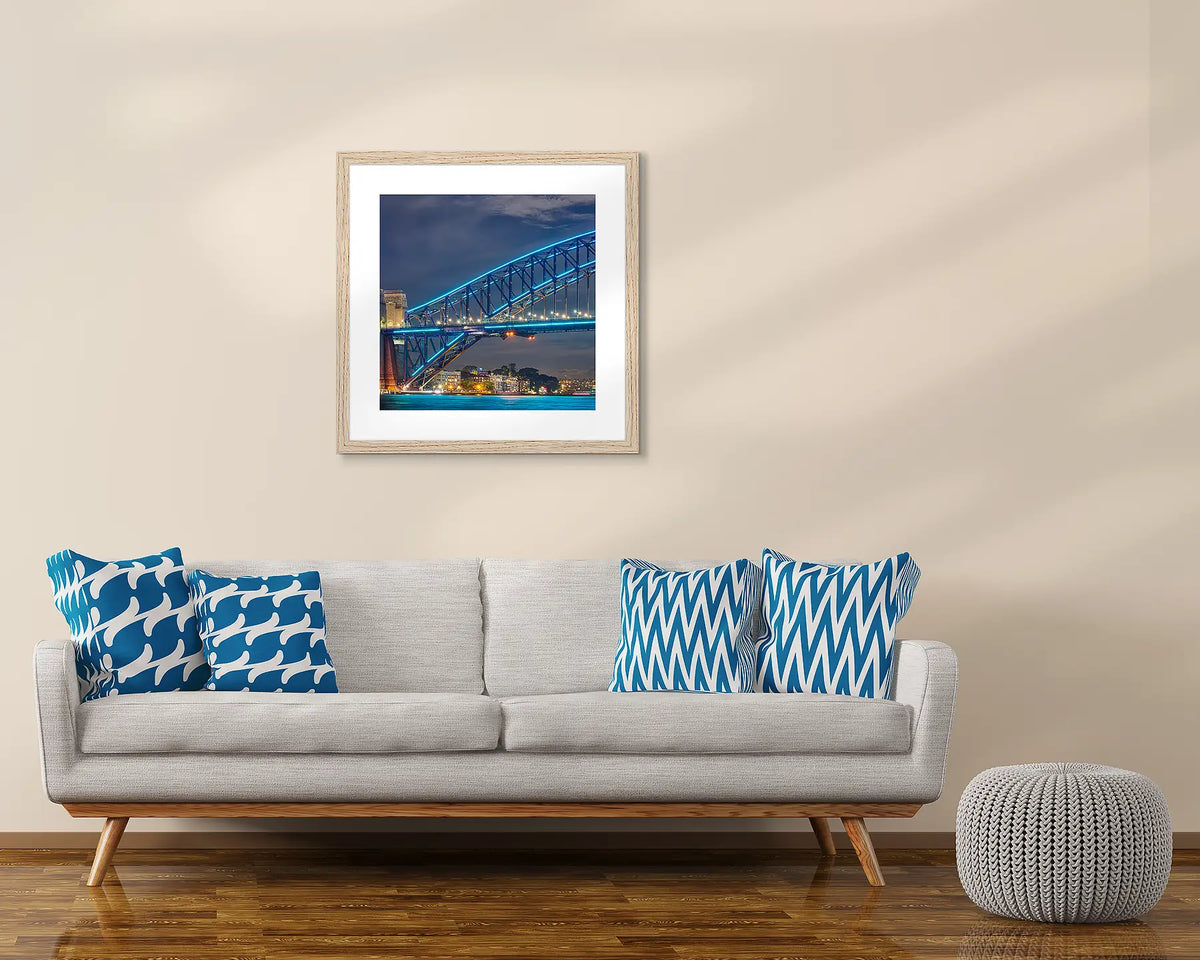 Kirribilli Colours. Sydney wall art hanging above a couch.