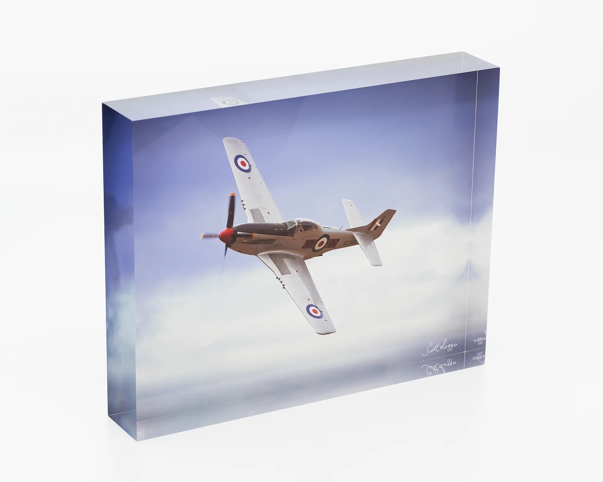 Kiwi Warbird. Acrylic block of P-51 Mustang. Australian aviation artwork.