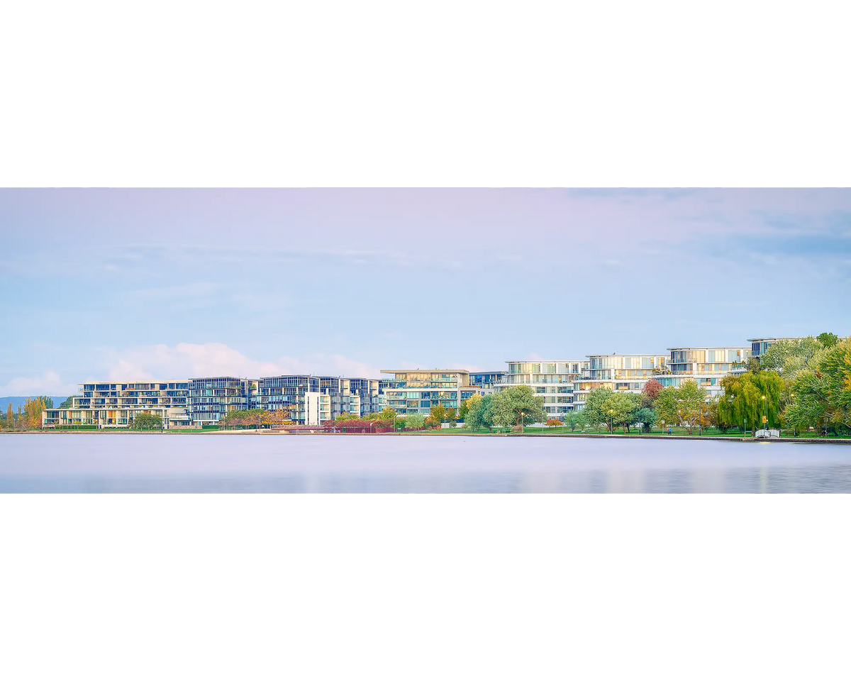 Lakeside. Sunset overlooking Kingston foreshore apartment, Canberra.