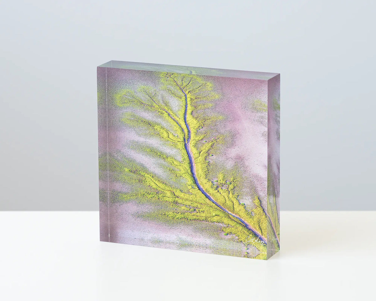 Lumination - Kimberly acrylic block displayed on a desk. 