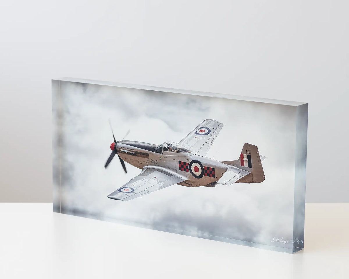 Mustang acrylic block displayed on a desk.