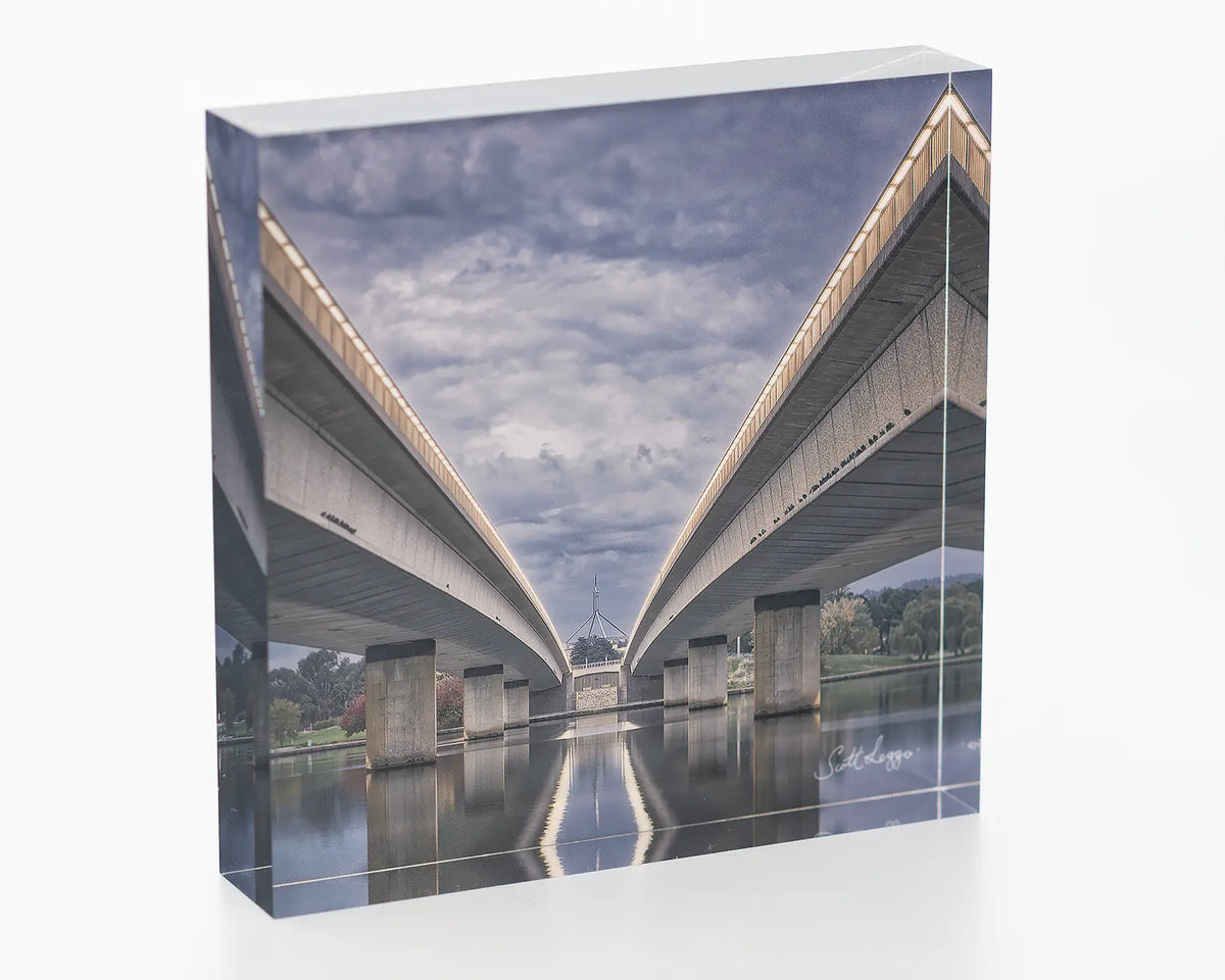 One Direction. Acrylic block of Commonwealth Avenue bridge, Canberra artwork.