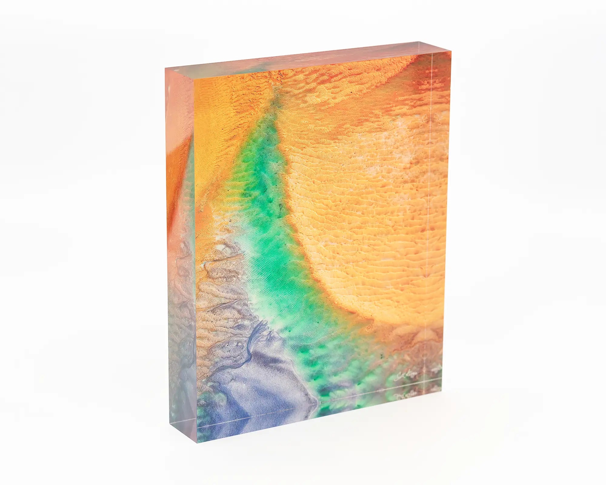 Opal Illusion acrylic block - Roebuck Bay tidal flats artwork. 