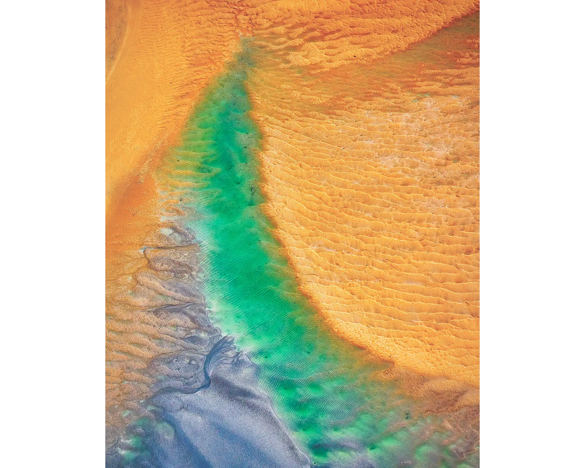 Aerial view of tidal patterns at Roebuck Bay, West Kimberley region, WA. 