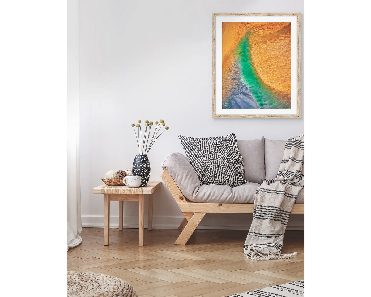 Opal Illusion. Kimberley abstract artwork, on a lounge room wall. 