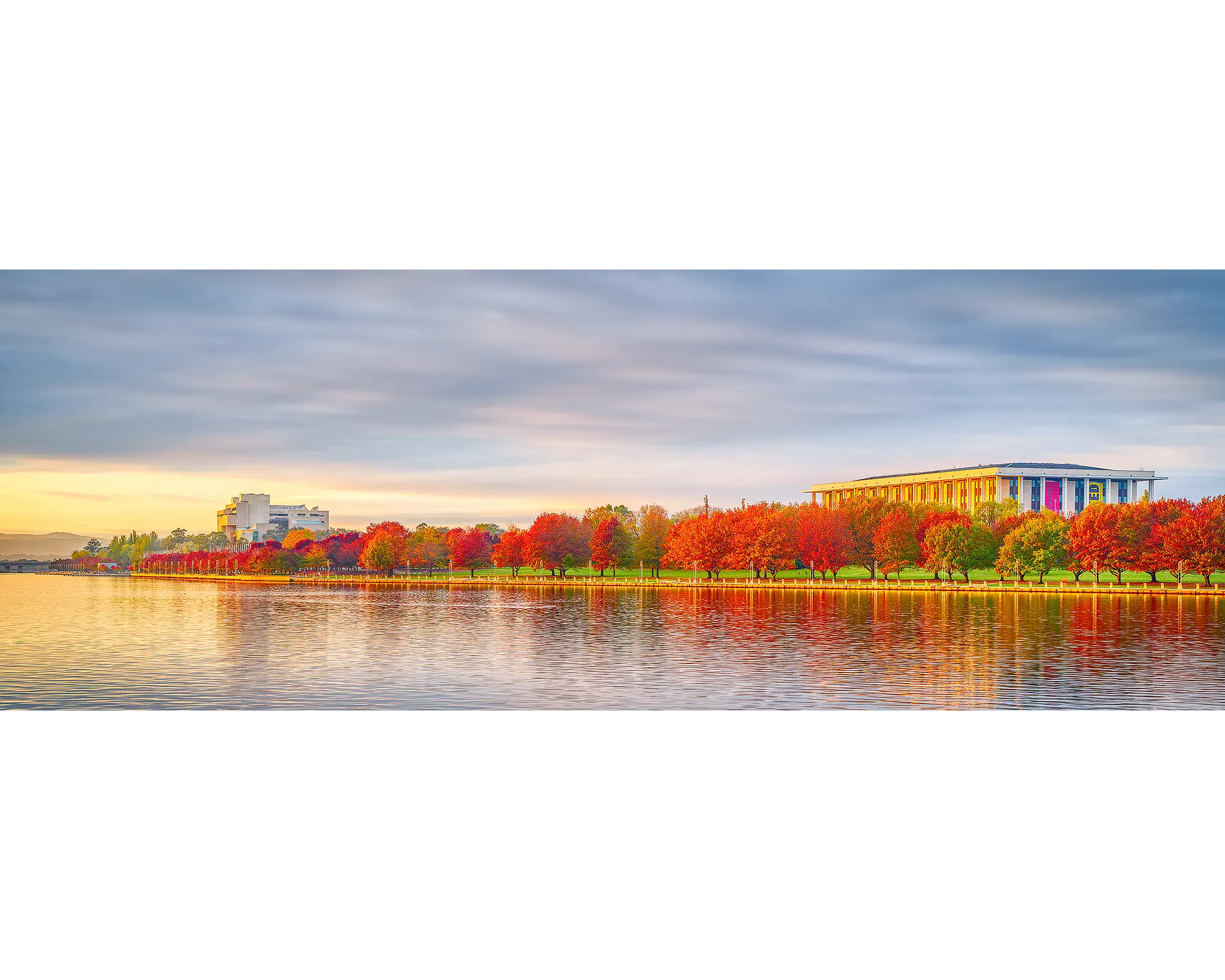 Outlook acrylic block - Lake Burley Griffin, the National Library and High Court of Australia artwork. 