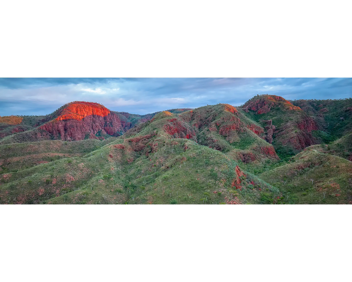 Sunrise over rock formations in Ngamoowalem conservation park, the Kimberley, WA. 