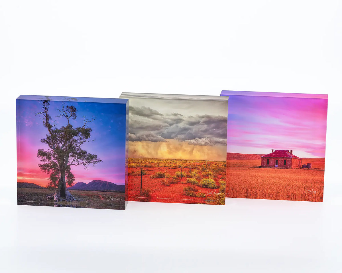 Pioneer acrylic block displayed with other South Australian acrylic blocks. 