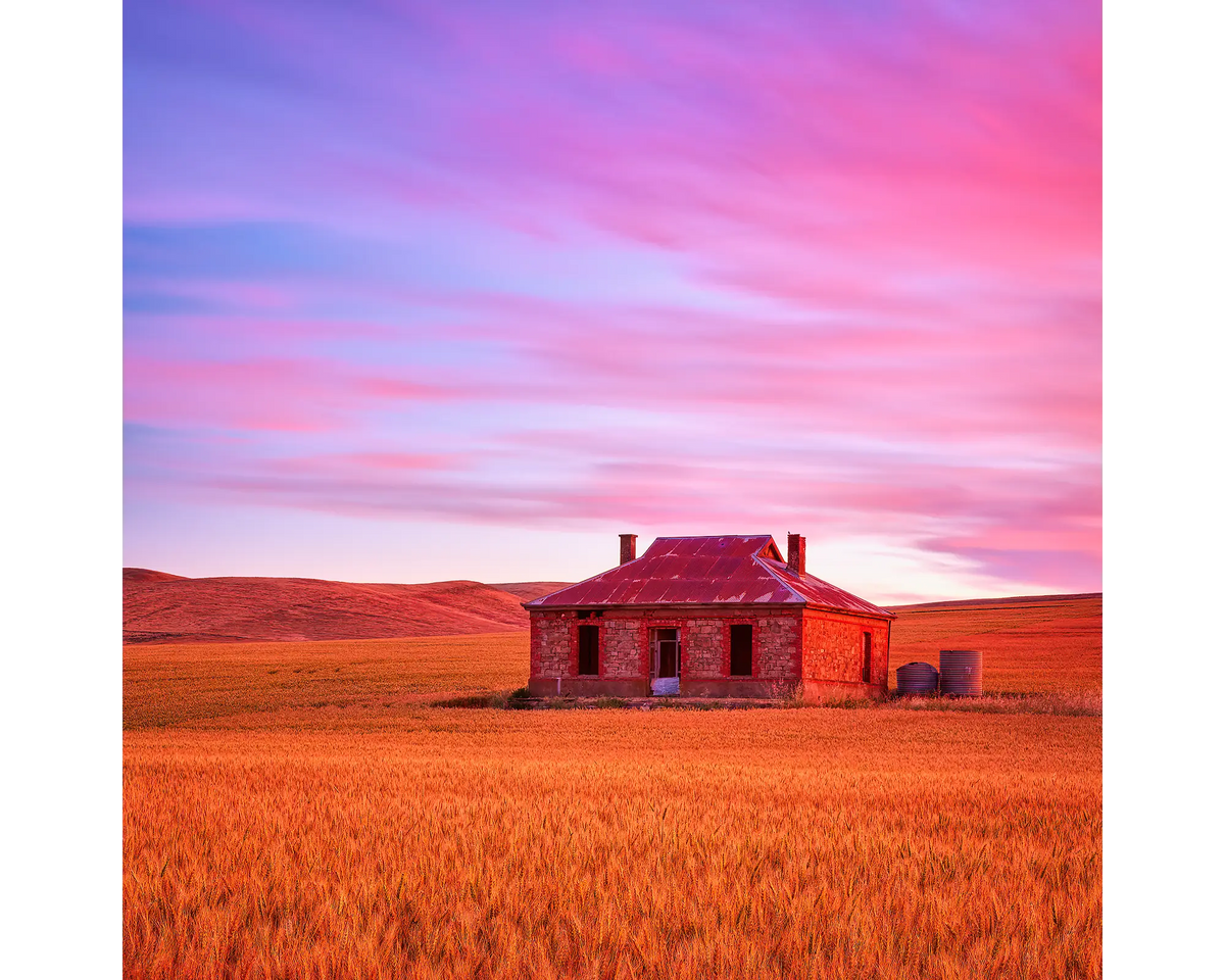 An old abandoned homestead at sunset, Burra, South Australia. 