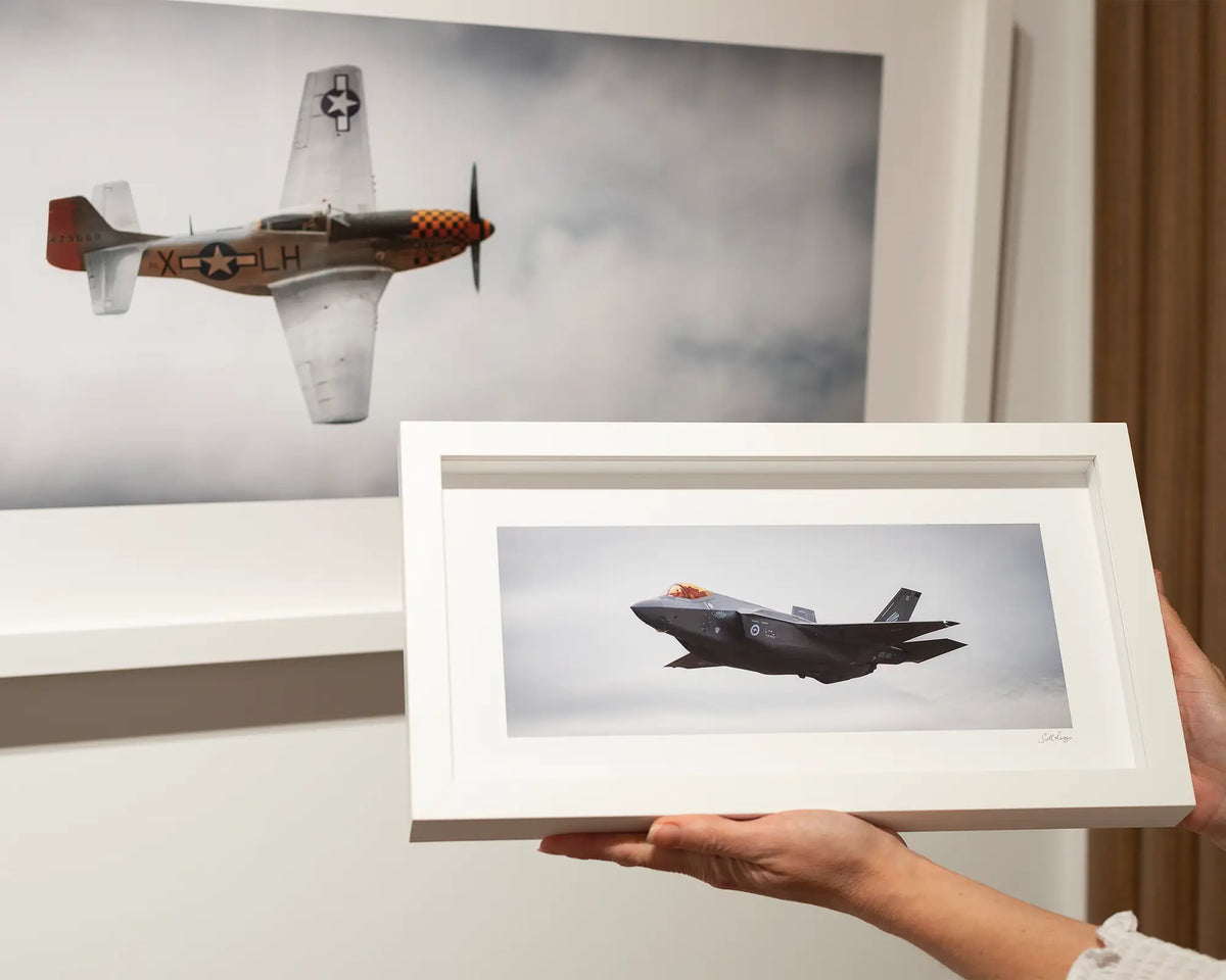 Raider.  F-35 fighter jet small framed print in a white frame.