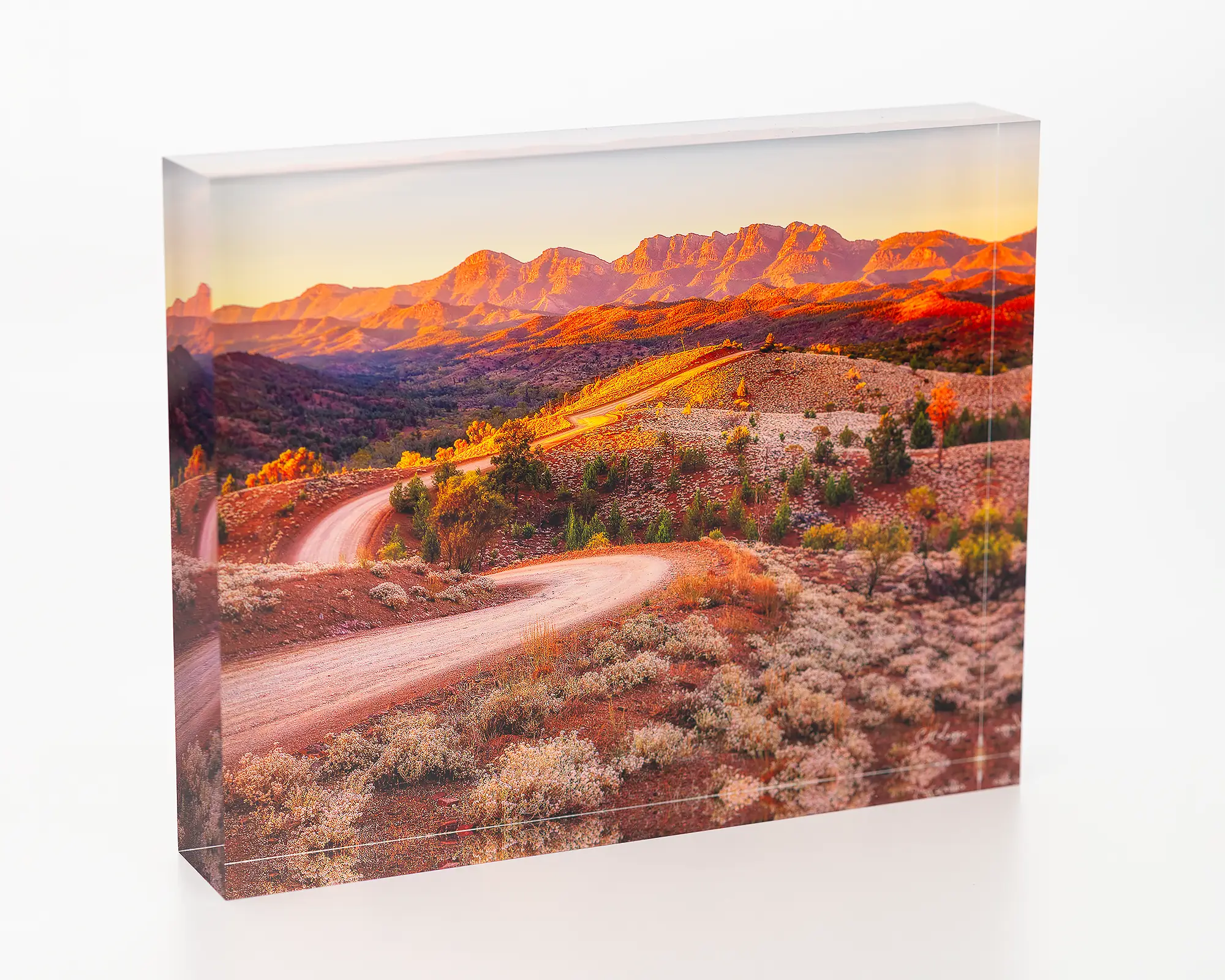 Razorback Ridge acrylic block - Bunyeroo Valley and Wilpena Pound, Flinders Ranges artwork. 