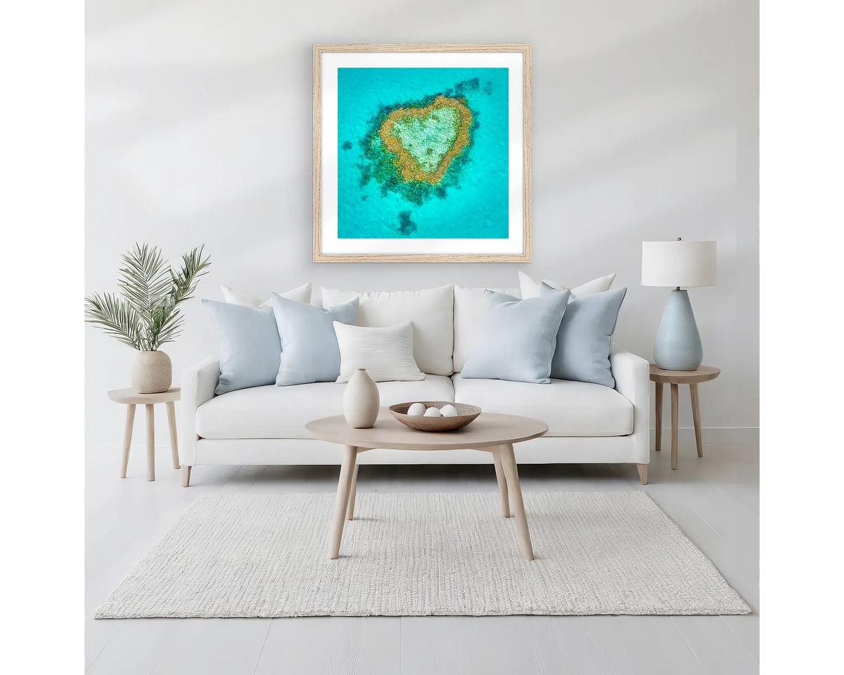 Reef Romance. Great Barrier Reef wall art, hanging above a couch.