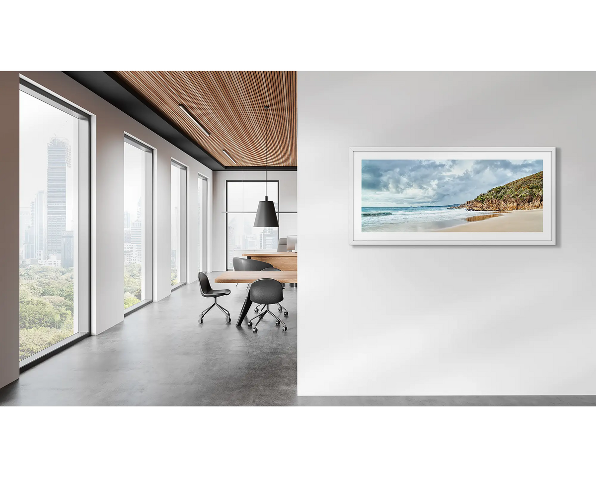 Rolling In. Coastal wall art in a modern office. 