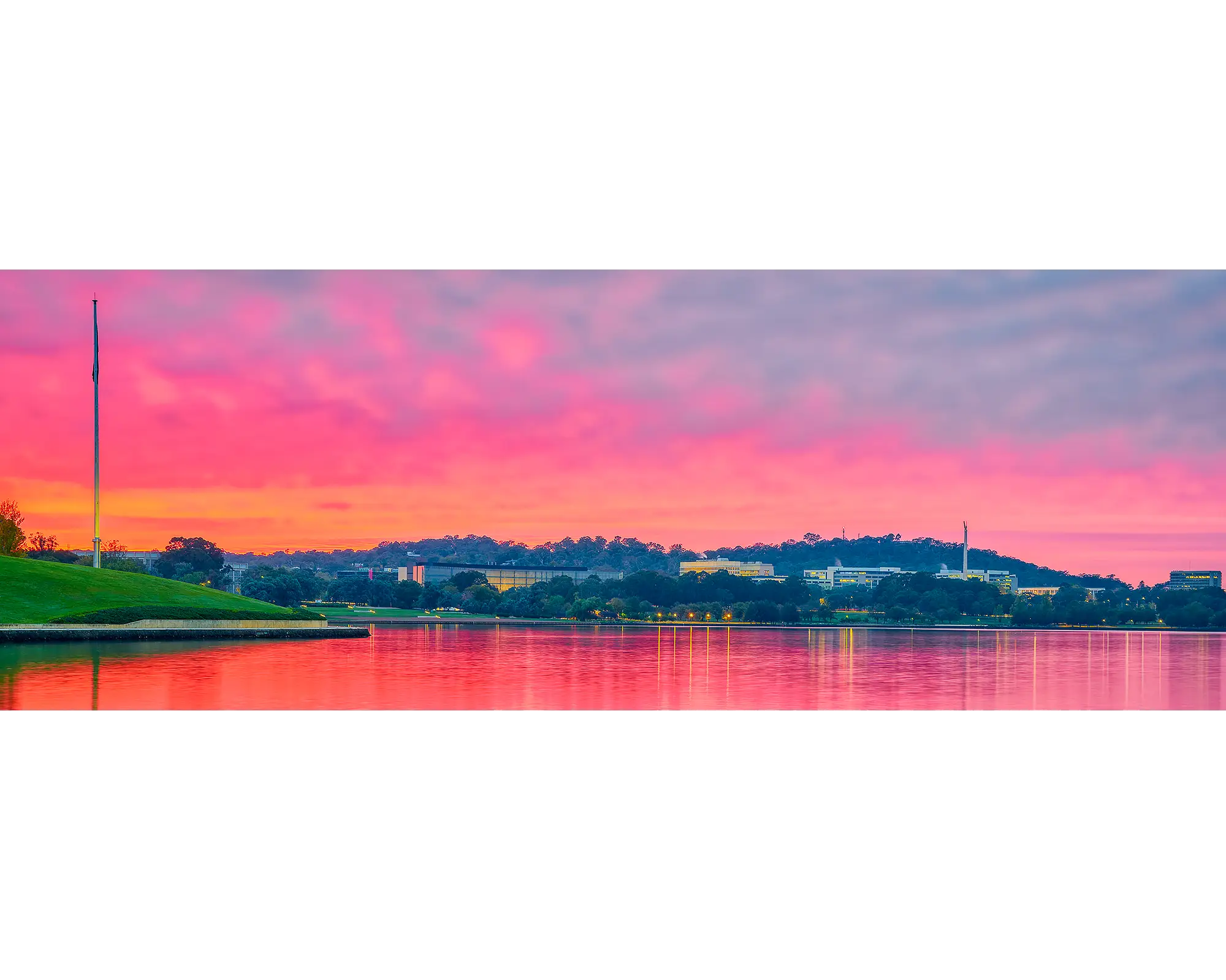 Pink clouds at sunrise over Russell offices, Canberra, ACT. 