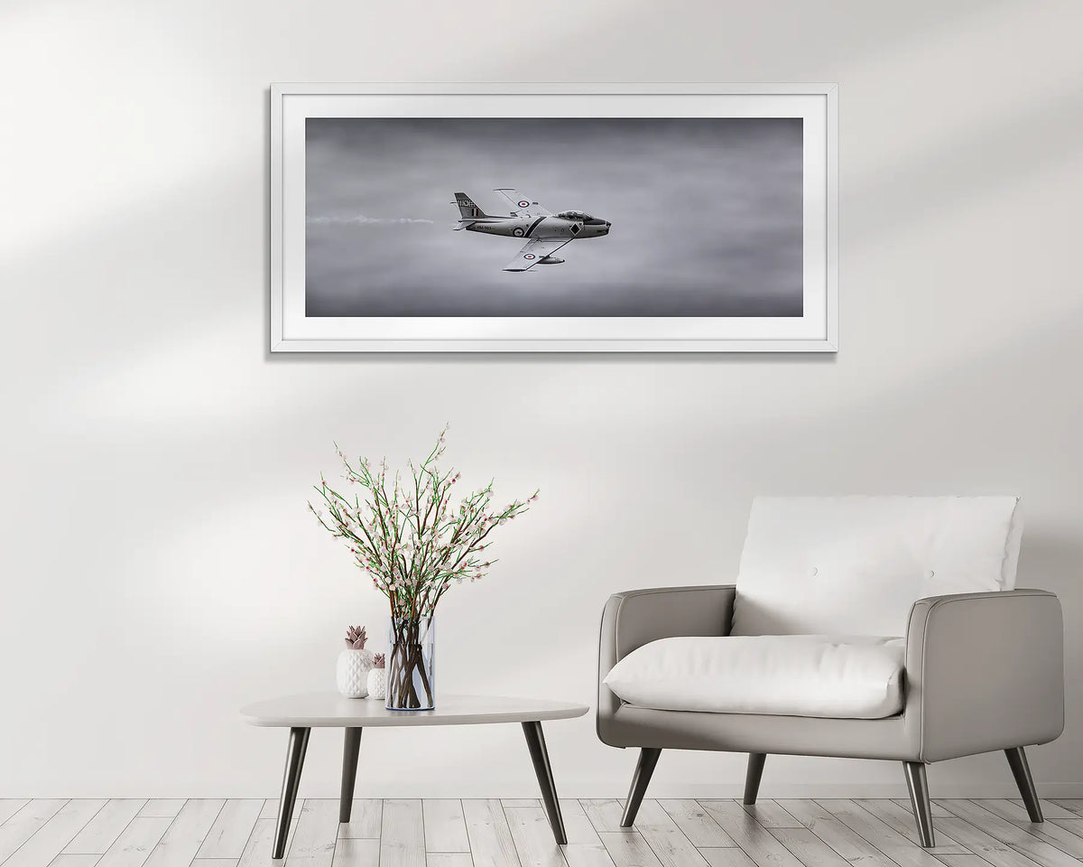 Sabre. Aviation wall art, hanging above a coffee table. 