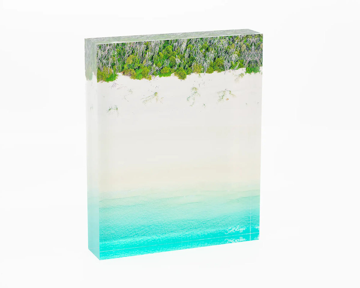 Sea Change acrylic block - Whitehaven Beach aerial artwork. 