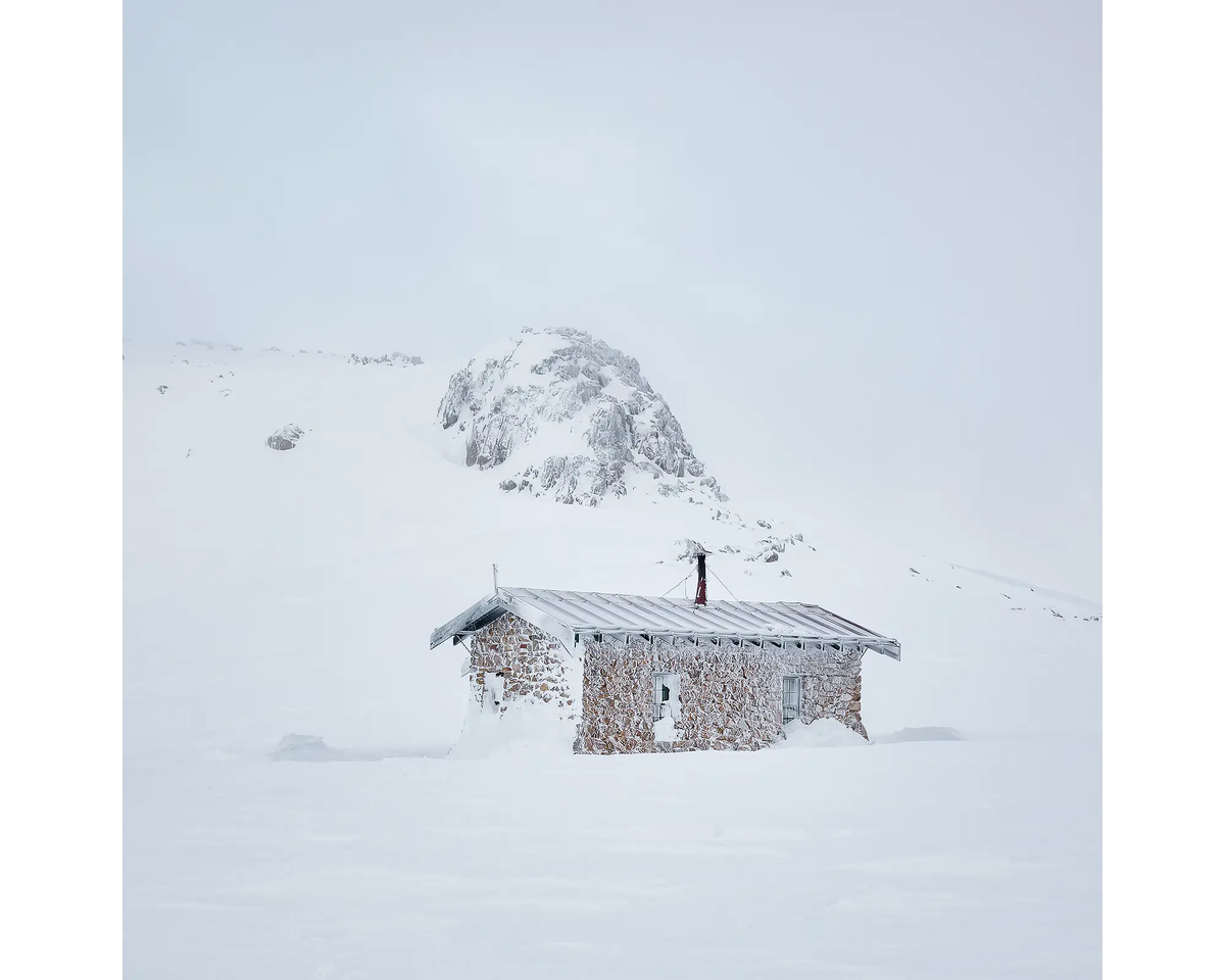 Seamans Hut covered with snow during winter in Kosciuszko National Park.