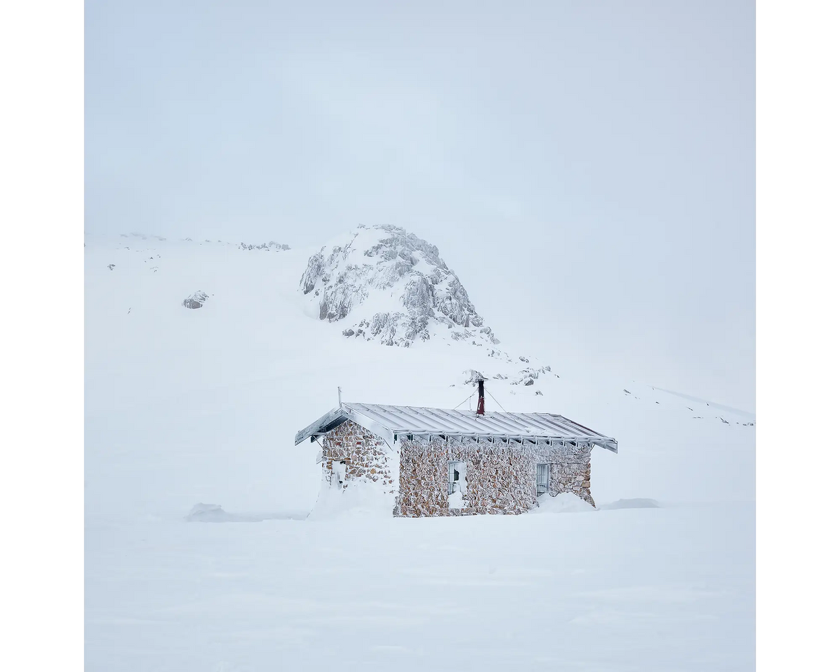 Seamans Hut covered with snow in winter, Kosciuszko National Park.