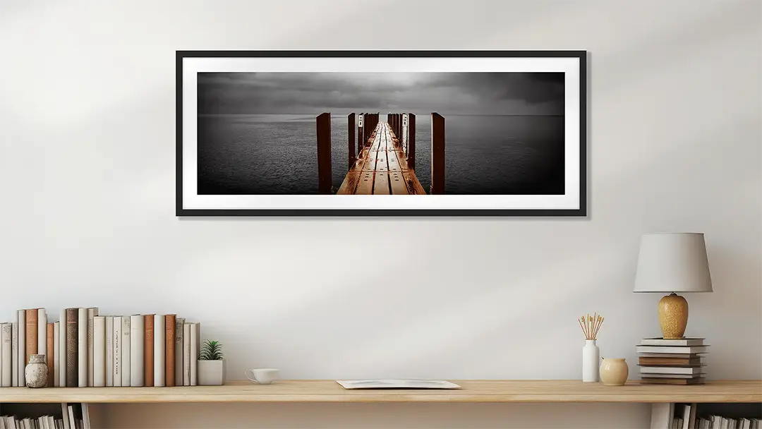 South West Western Australia wall art print of jetty with black frame in home study.