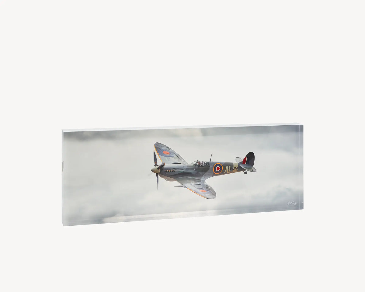 Spitfire. Acrylic block of a Vickers Supermarine Spitfire. Australian Aerial artwork.