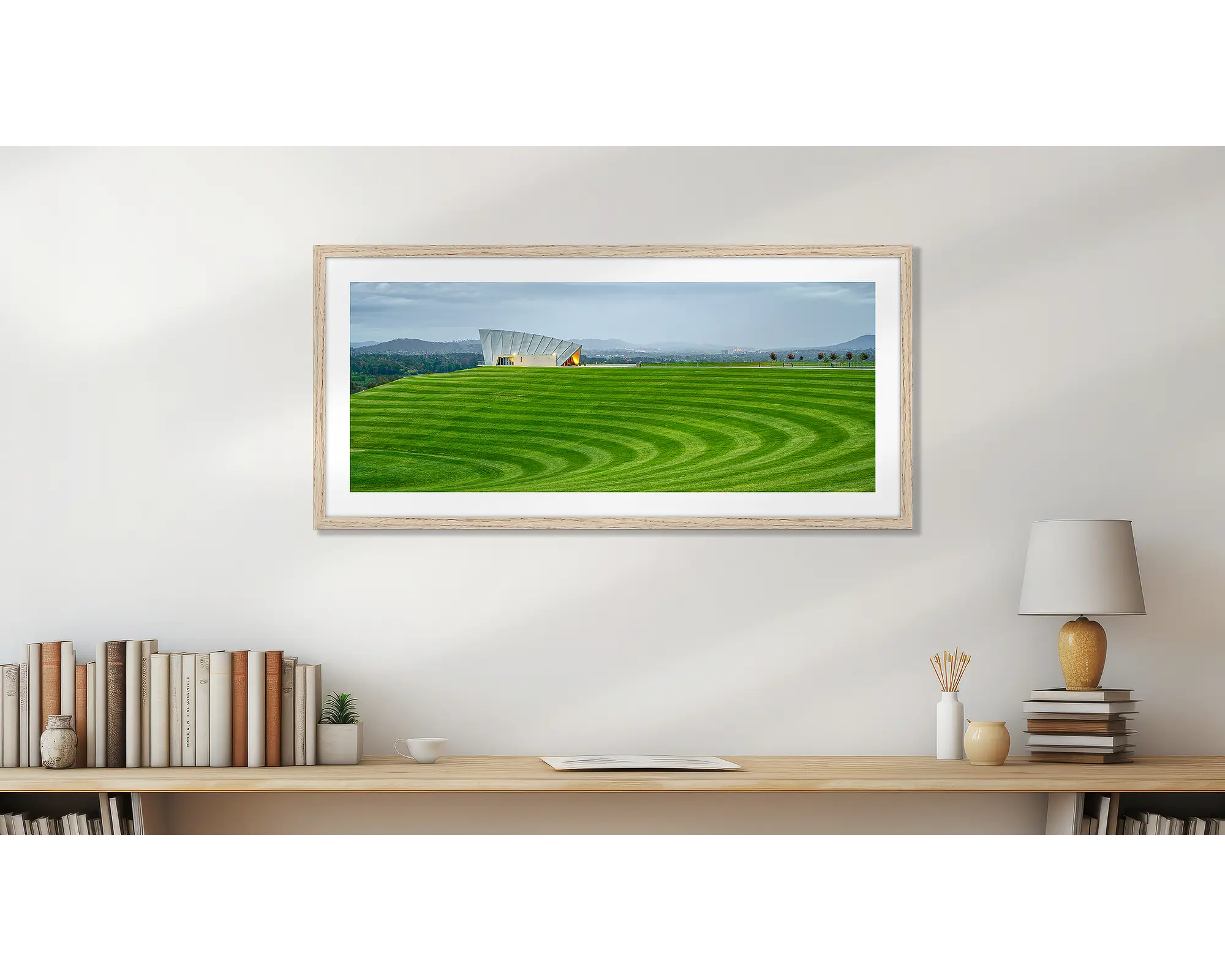 Stripes - green grass, Margaret Whitlam Pavillion, National Arboretum, Canberra.