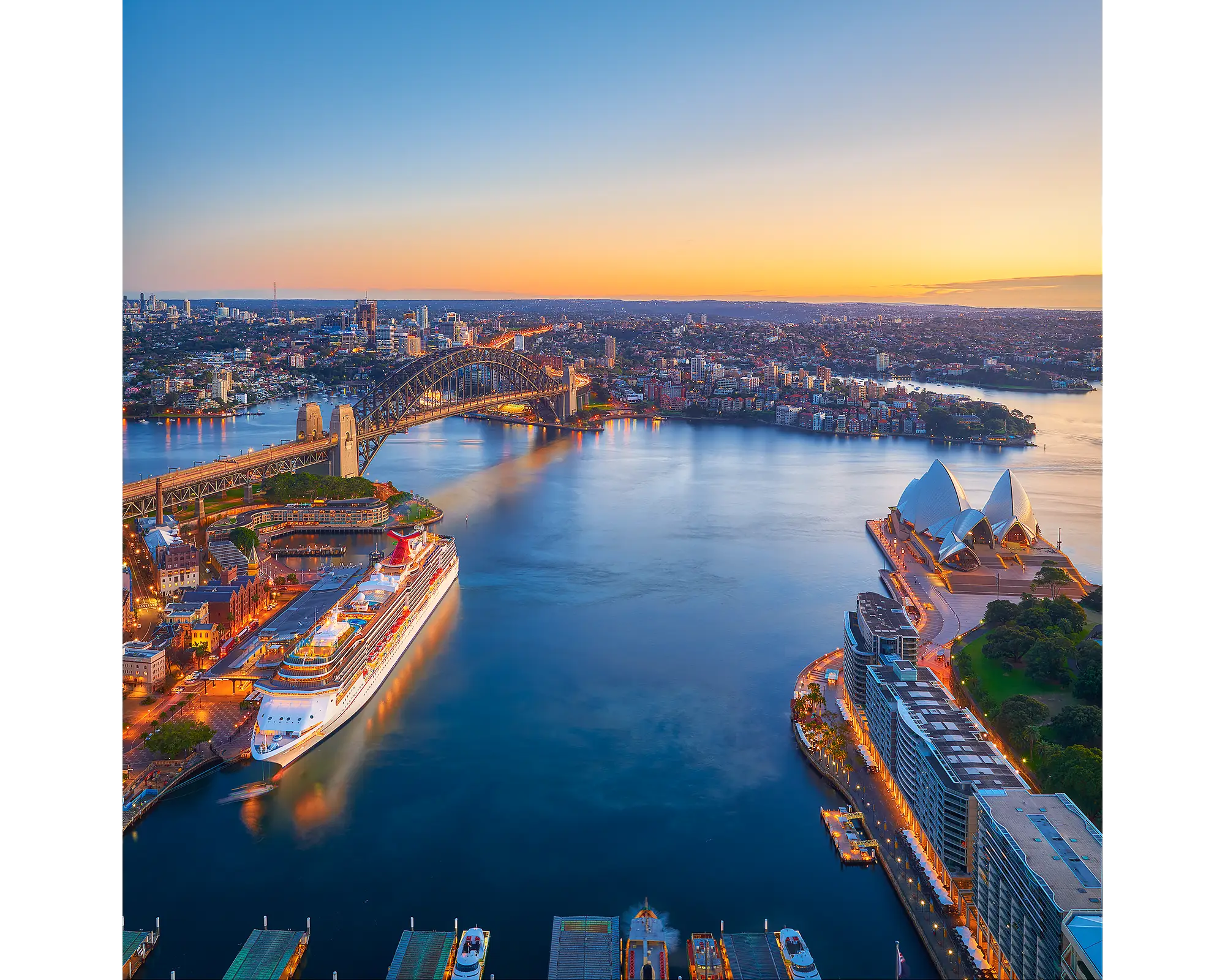 Sydney Awakes acrylic block - Sunrise over Sydney Harbour. 