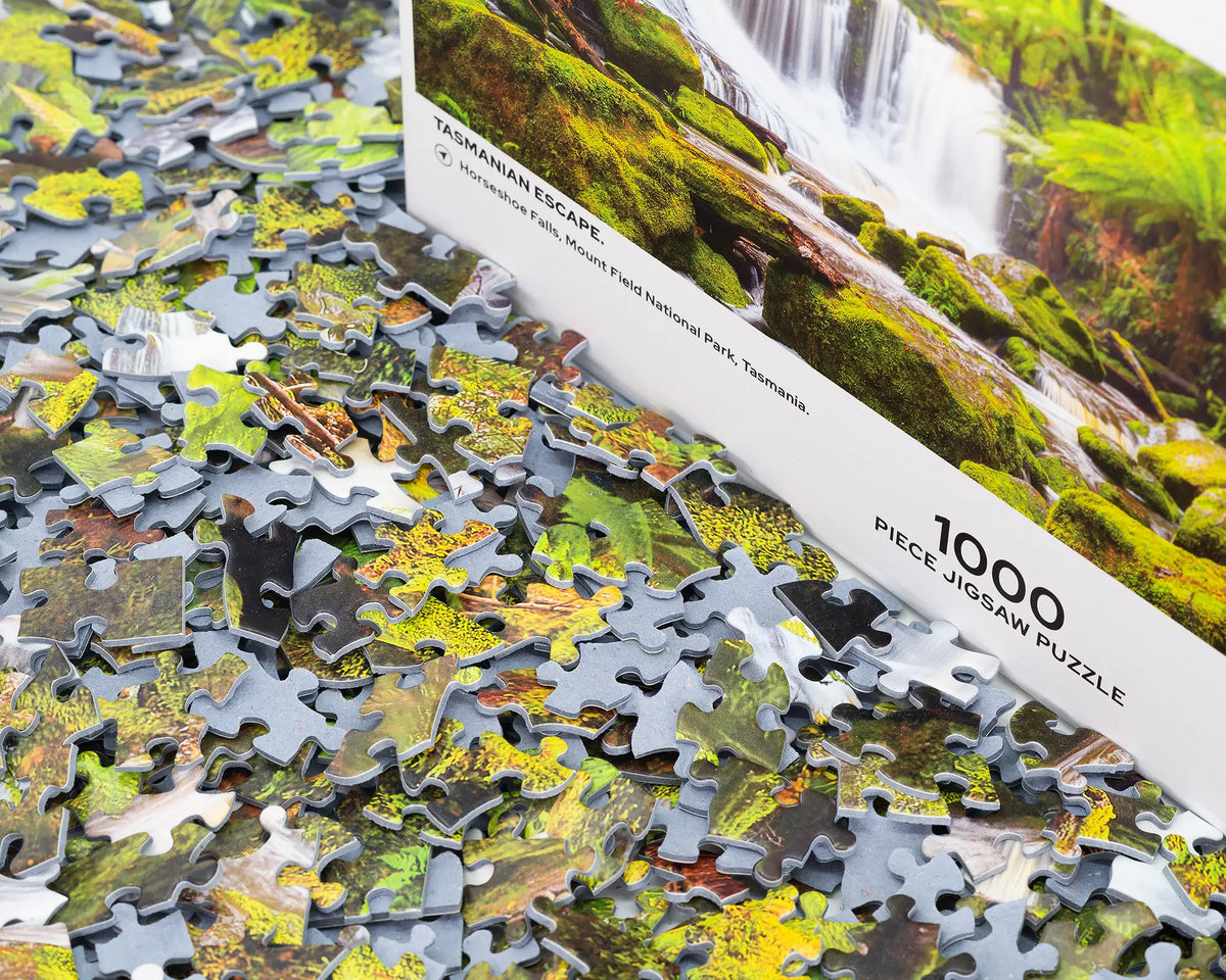 Tasmanian Escape. 1000 piece jigsaw puzzle. Box and pieces