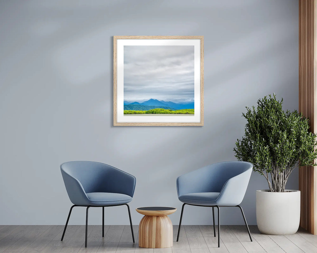 Temptation. Far North Queensland wall art print, with a timber frame, in a sitting room. 