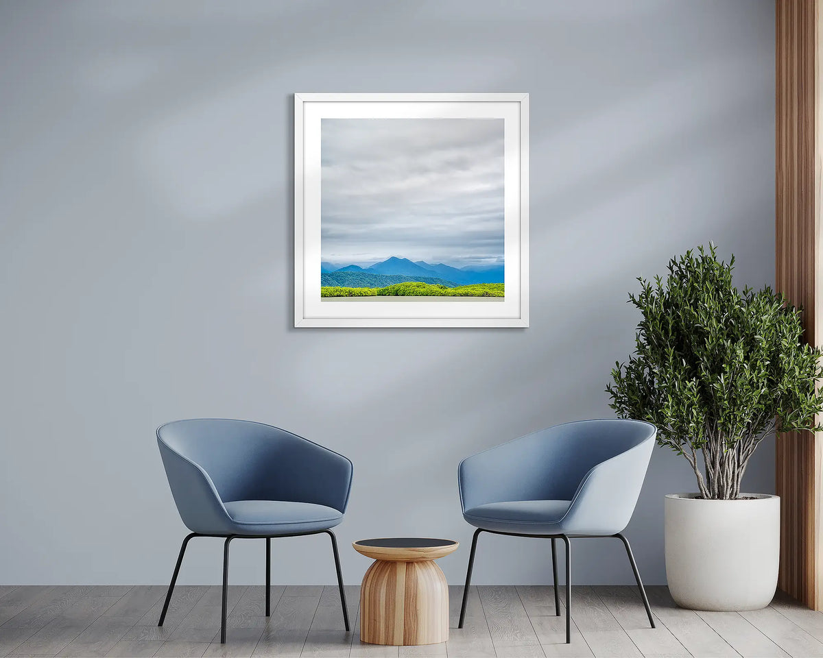 Temptation. Far North Queensland wall art print, with a white frame, in a sitting room. 