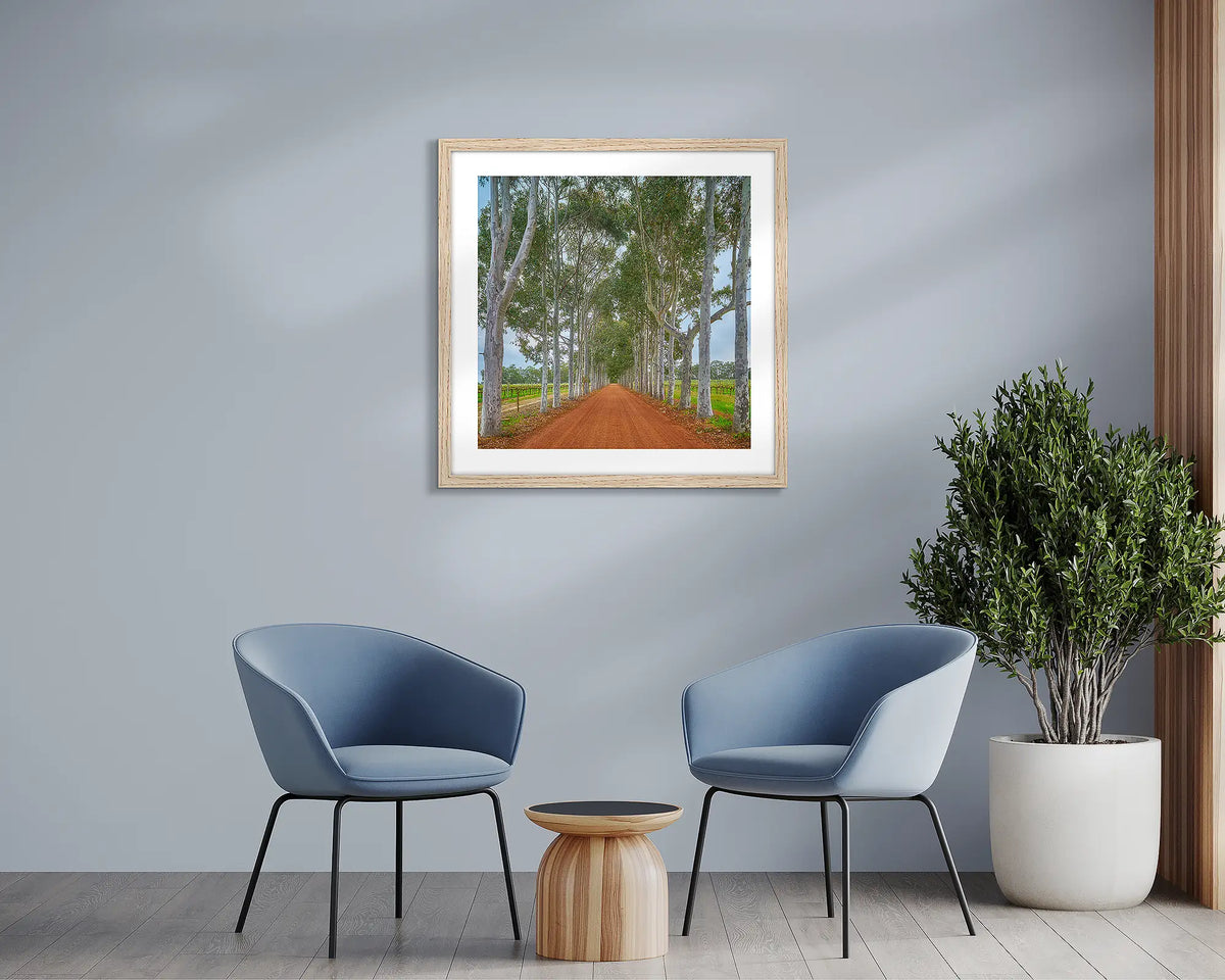 The Entrance. Margaret river wall art print, with a timber frame in a sitting room. 