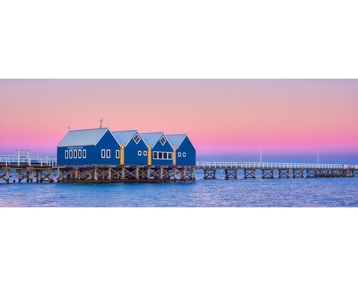 Busselton Jetty at sunrise with pink sky in the background, WA. 