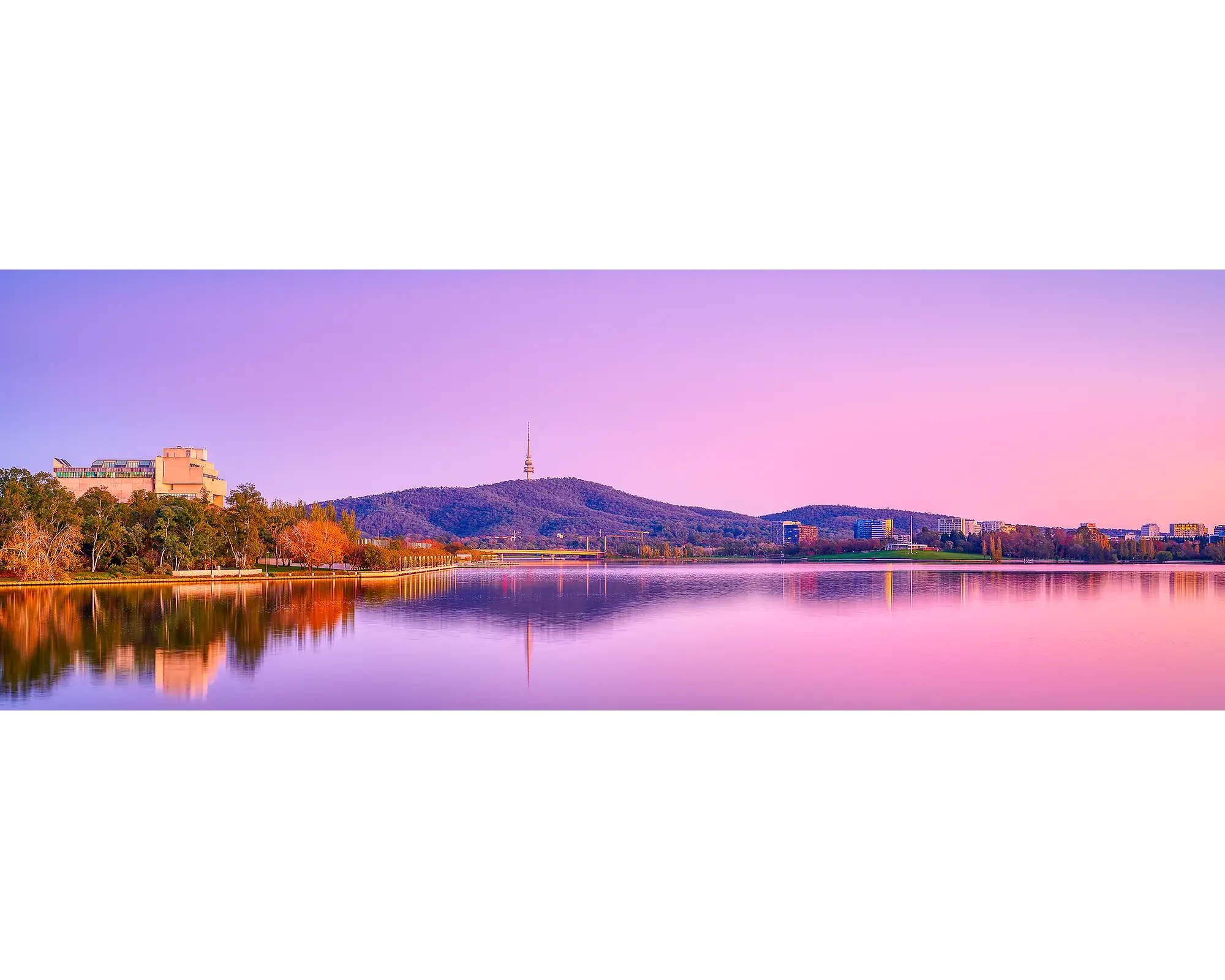 Purple sunrise over Lake Burley Griffin, Canberra.