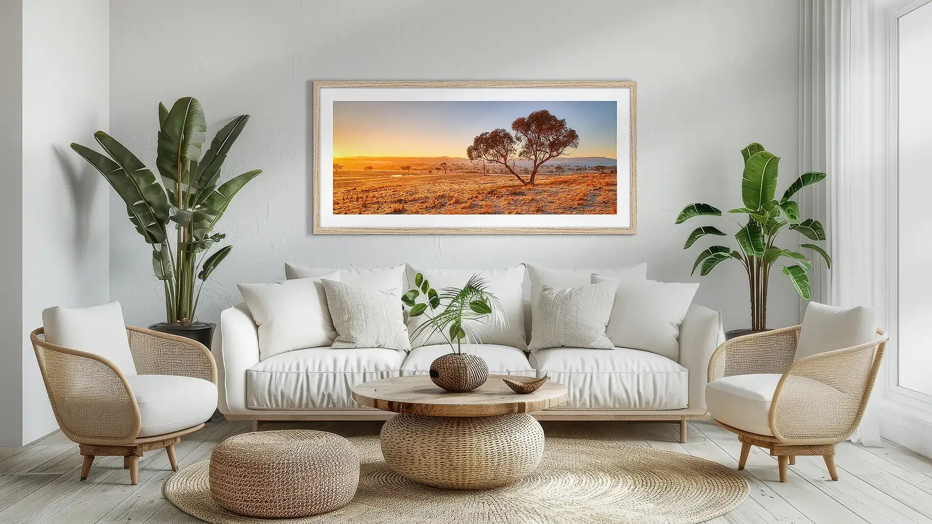 Trees wall art in tasmanian oak frame in lounge room.