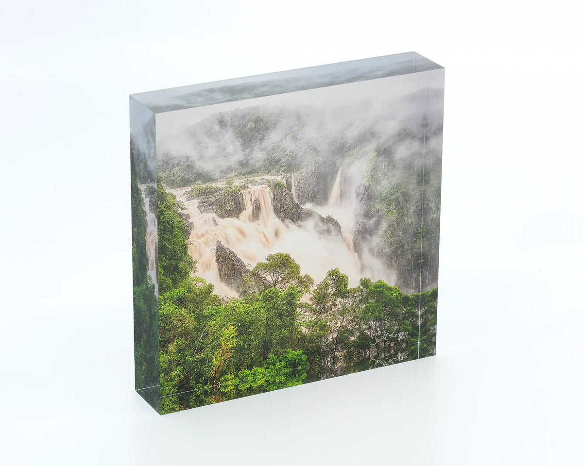 Tropical Pour acrylic block - photograph of Barron Falls, Queensland. 